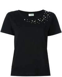 Женская черная футболка с украшением от Saint Laurent