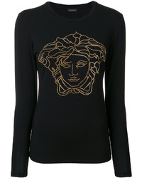 Женская черная футболка с украшением от Versace
