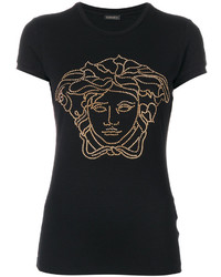 Женская черная футболка с украшением от Versace