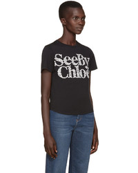 Женская черная футболка с цветочным принтом от See by Chloe