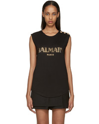 Женская черная футболка от Balmain
