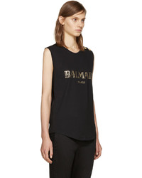 Женская черная футболка от Balmain