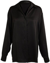 Черная шелковая блуза на пуговицах
