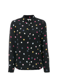 Черная шелковая блуза на пуговицах с принтом от Chinti & Parker