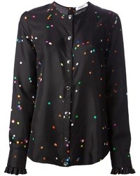 Черная шелковая блуза на пуговицах с принтом от Givenchy
