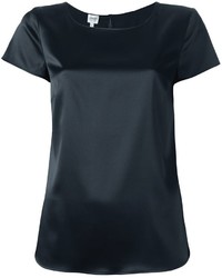 Черная шелковая блуза с коротким рукавом от Armani Collezioni