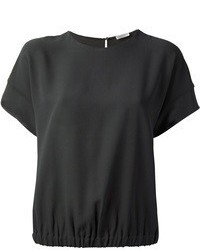 Черная шелковая блуза с коротким рукавом от Brunello Cucinelli