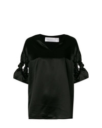 Черная шелковая блуза с коротким рукавом от Victoria Victoria Beckham