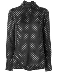 Черная шелковая блузка в горошек от Alberto Biani