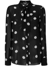Черная шелковая блузка в горошек от Moschino