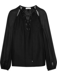 Черная шелковая блузка с вырезом