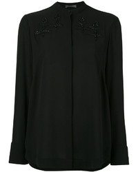 Черная шелковая блузка с вышивкой от Alexander McQueen