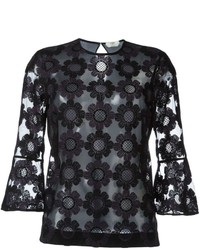 Черная шелковая блузка с вышивкой от Fendi