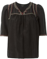 Черная шелковая блузка с вышивкой от Isabel Marant