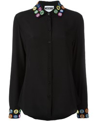 Черная шелковая блузка с вышивкой от Moschino
