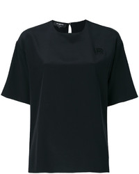 Черная шелковая блузка с вышивкой от Rochas
