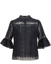 Черная шелковая блузка с вышивкой от Ulla Johnson