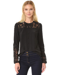 Черная шелковая блузка с вышивкой от Veronica Beard