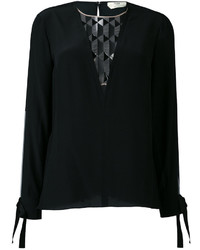Черная шелковая блузка с геометрическим рисунком от Fendi
