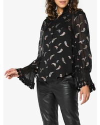 Черная шелковая блузка с длинным рукавом с "огурцами" от Chloé