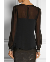 Черная шелковая блузка с длинным рукавом от Milly