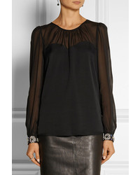 Черная шелковая блузка с длинным рукавом от Milly