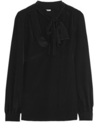 Черная шелковая блузка с длинным рукавом от Miu Miu