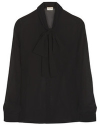 Черная шелковая блузка с длинным рукавом от Saint Laurent