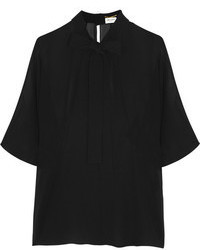 Черная шелковая блузка с длинным рукавом от Saint Laurent