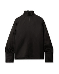 Черная шелковая блузка с длинным рукавом от The Row