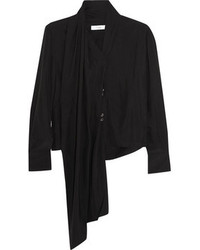 Черная шелковая блузка с длинным рукавом