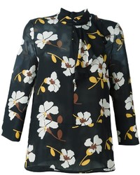 Черная шелковая блузка с принтом от Marni