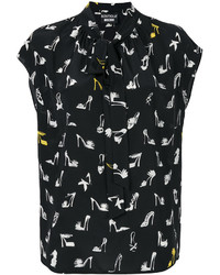 Черная шелковая блузка с принтом от Moschino