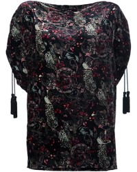 Черная шелковая блузка с принтом от Roberto Cavalli