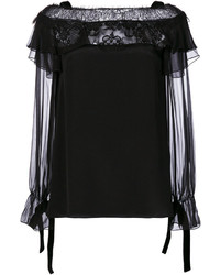Черная шелковая блузка с рюшами от Alberta Ferretti