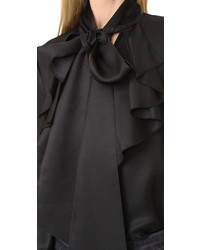 Черная шелковая блузка с рюшами от Temperley London