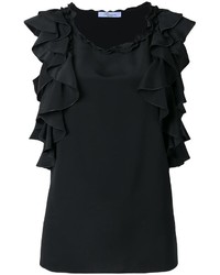 Черная шелковая блузка с рюшами от Blumarine
