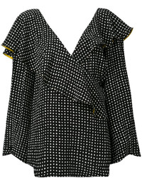 Черная шелковая блузка с рюшами от Diane von Furstenberg