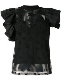 Черная шелковая блузка с рюшами от Elie Saab