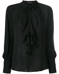 Черная шелковая блузка с рюшами от Etro