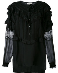 Черная шелковая блузка с рюшами от Faith Connexion