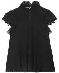 Черная шелковая блузка с рюшами от Giambattista Valli