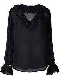 Черная шелковая блузка с рюшами от Givenchy