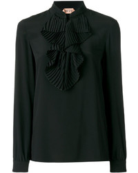 Черная шелковая блузка с рюшами от No.21