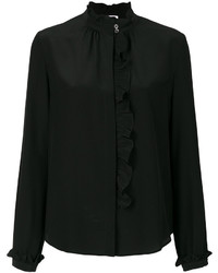 Черная шелковая блузка с рюшами от RED Valentino
