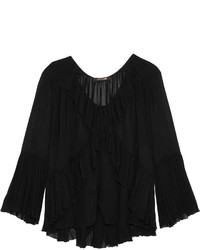 Черная шелковая блузка с рюшами от Roberto Cavalli