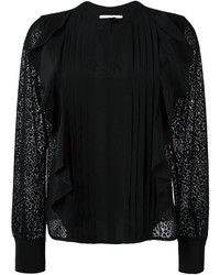 Черная шелковая блузка с рюшами от See by Chloe