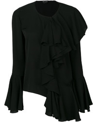 Черная шелковая блузка с рюшами от Tom Ford