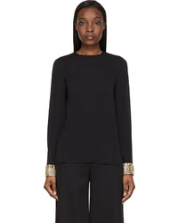 Черная шелковая блузка с украшением от Dsquared2