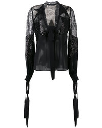 Черная шелковая блузка с украшением от Elie Saab